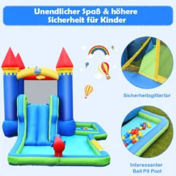Aufblasbarer Hüpfburg Wasserrutschen-Park mit Gebläse hochwertiger Oxford-Stoff 480 x 280 x 230 cm Bunt