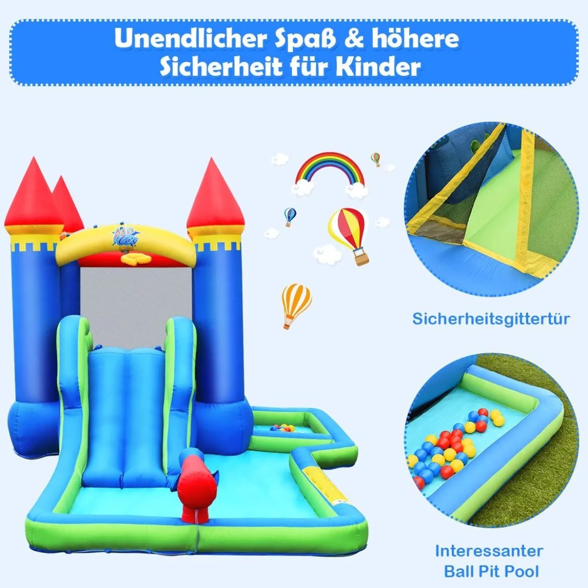 Aufblasbarer Hüpfburg Wasserrutschen-Park mit Gebläse hochwertiger Oxford-Stoff 480 x 280 x 230 cm Bunt