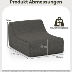 Aufblasbarer Lounge-Sessel ergonomisches aufblasbares Lazy Sofa mit abnehmbarem Bezug Grau