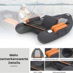 Aufblasbarer Schwimmreifen mit Aufbewahrungstaschen Fischerboot 136 x 105 x 53 cm Schwarz
