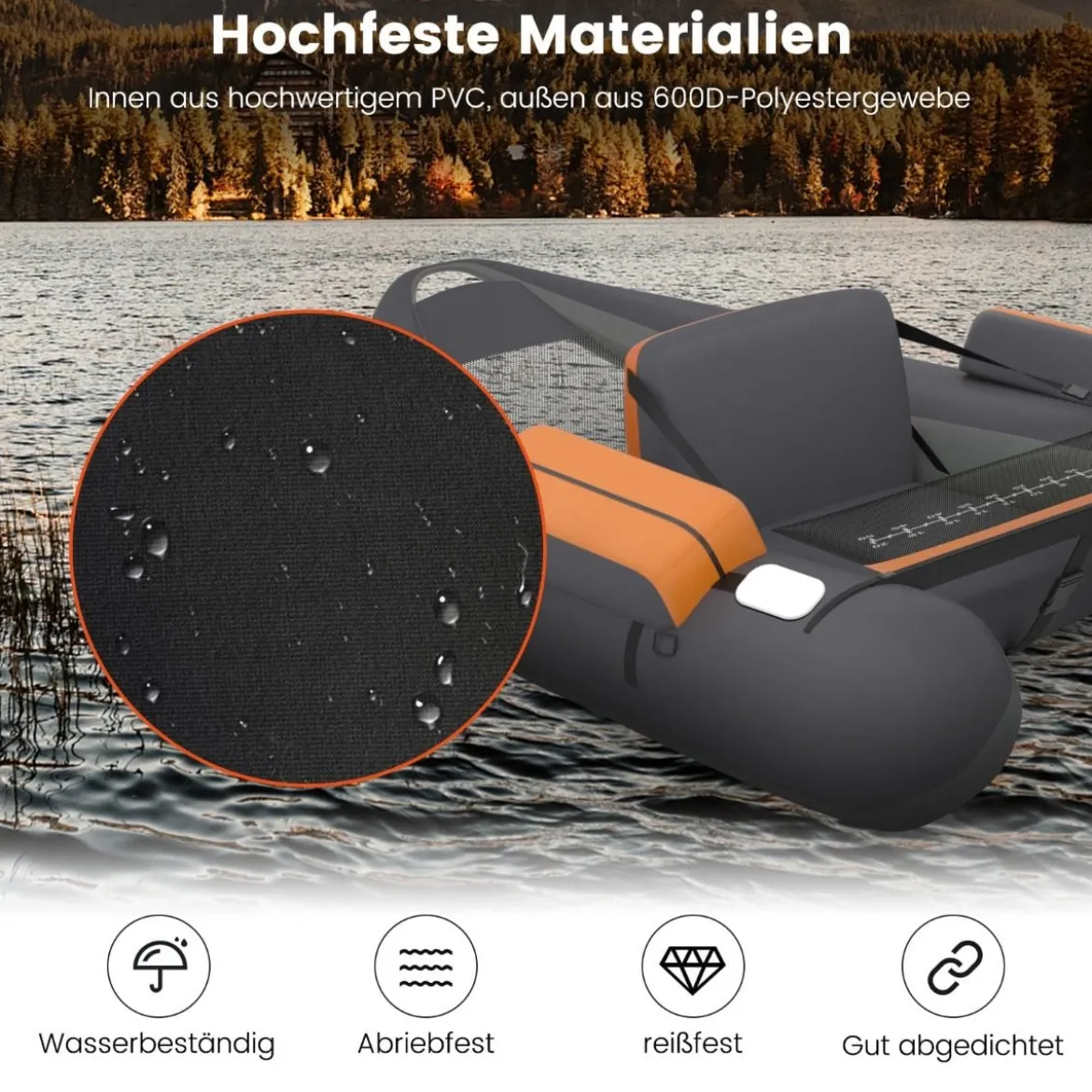 Aufblasbarer Schwimmreifen mit Aufbewahrungstaschen Fischerboot 136 x 105 x 53 cm Schwarz