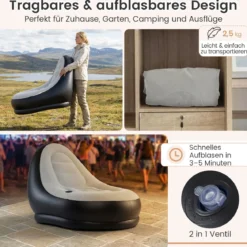 Aufblasbarer Sessel mit Fußhocker & PVC Beflockt-Oberfläche & Getränkehalter Luftsessel Luftsofa