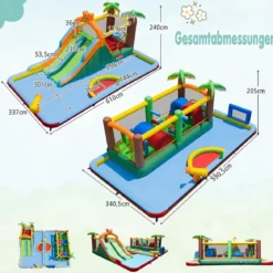 Aufblasbarer Wasserpark für Kinder Hüpfburg mit 2 Rutschen Sprungbereich Kletterwand & Ringwurfspiel