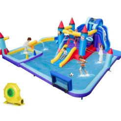 Aufblasbarer Wasserpark im Raketenmotiv mit Gebläse riesige Hüpfburg für Kinder mit 2 Rutschen 555 x 500 x 217 cm