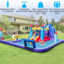 Aufblasbarer Wasserpark im Raketenmotiv mit Gebläse riesige Hüpfburg für Kinder mit 2 Rutschen 555 x 500 x 217 cm