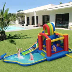 Aufblasbarer Wasserrutschen-Park mit 450W Gebläse Hüpfburg für Kinder 575 x 280 x 236 cm Bunt