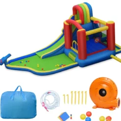 Aufblasbarer Wasserrutschen-Park mit 450W Gebläse Hüpfburg für Kinder 575 x 280 x 236 cm Bunt