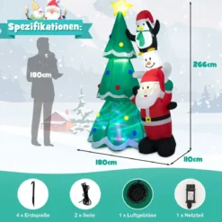 Aufblasbarer Weihnachtsdekoration Mit Mehrfarbigem Disco-Licht & 5 hellen LEDs 266 cm