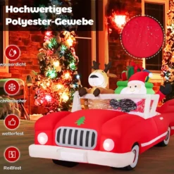 Aufblasbarer Weihnachtsmann im Cabriolet LED Weihnachtsdekoration mit Schlitten & Geschenkbox