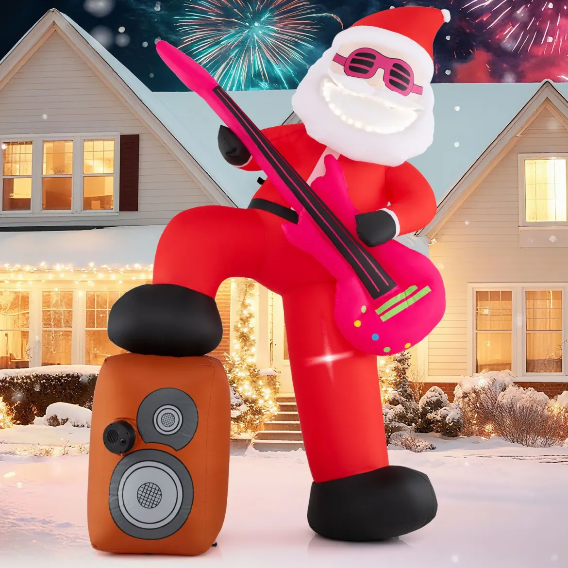 Aufblasbarer Weihnachtsmann vorbeleuchtete Weihnachtsdeko mit Gitarre & Musik Hofdekoration