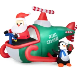 Aufblasbarer Weihnachtsmann im Hubschrauber mit Geschenk mit LED-Leuchten 190 x 130 x 120 cm