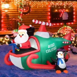 Aufblasbarer Weihnachtsmann im Hubschrauber mit Geschenk mit LED-Leuchten 190 x 130 x 120 cm