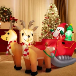 Aufblasbarer Weihnachtsmann mit Schlitten LED Weihnachtsdekoration mit Weihnachtsbaum
