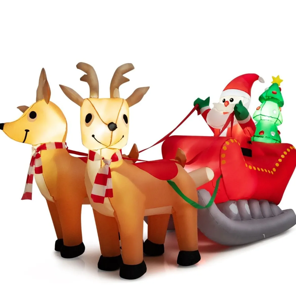 Aufblasbarer Weihnachtsmann mit Schlitten LED Weihnachtsdekoration mit Weihnachtsbaum