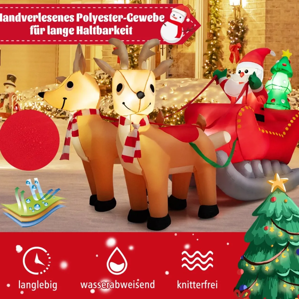 Aufblasbarer Weihnachtsmann mit Schlitten LED Weihnachtsdekoration mit Weihnachtsbaum
