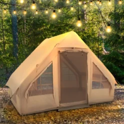 Aufblasbares Campingzelt aus Baumwolle für 4–6 Personen mit Pumpe & 7 Fenster Strandzelt