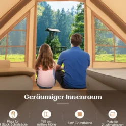 Aufblasbares Campingzelt aus Baumwolle für 4–6 Personen mit Pumpe & 7 Fenster Strandzelt