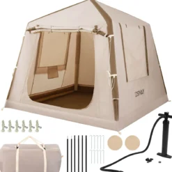 Aufblasbares Campingzelt für 2-4 Personen Luftzelt mit Moskitonetzfenstern Familienzelt mit Pumpe & Tragetasche