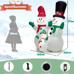 Aufblasbare Schneemannfamilie-Weihnachtsdekoration mit LEDs & Luftgebläse 175 cm