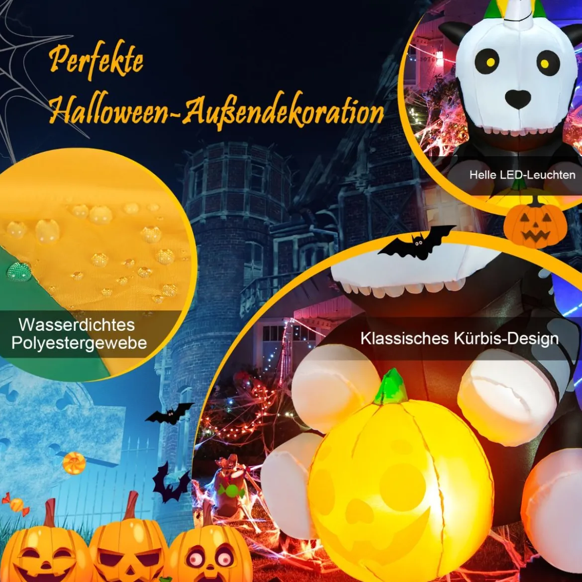 Aufblasbares Halloween-Einhorn-Skelett mit Kürbis Halloween-Dekoration 100 x 130 x 150 cm
