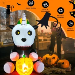 Aufblasbares Halloween-Einhorn-Skelett mit Kürbis Halloween-Dekoration 100 x 130 x 150 cm