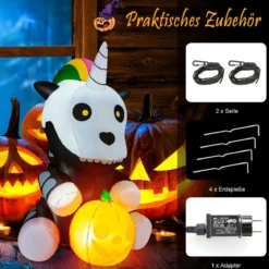 Aufblasbares Halloween-Einhorn-Skelett mit Kürbis Halloween-Dekoration 100 x 130 x 150 cm