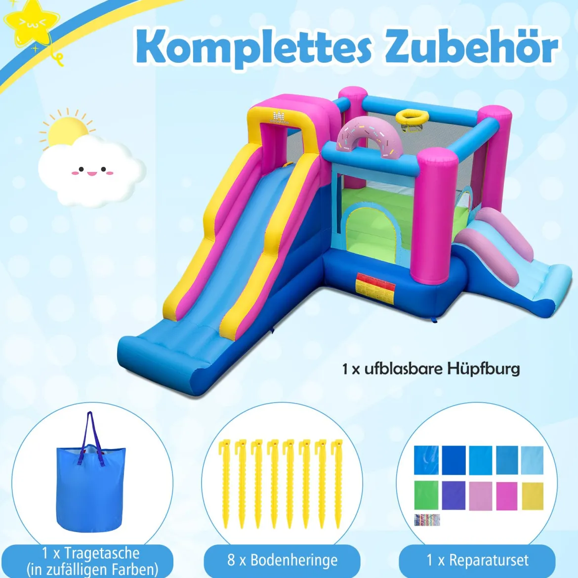 Aufblasbares Hüpfburg Donut-Thema Hüpfburg kinder mit langen Rutschen Mehrfarbig (ohne Gebläse)