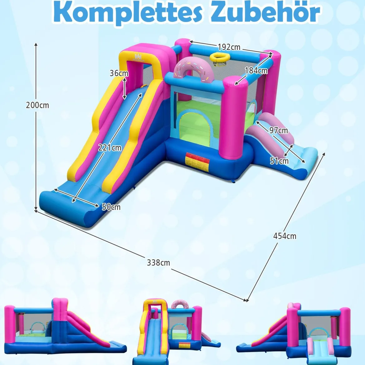 Aufblasbares Hüpfburg Donut-Thema Hüpfburg kinder mit langen Rutschen Mehrfarbig (ohne Gebläse)