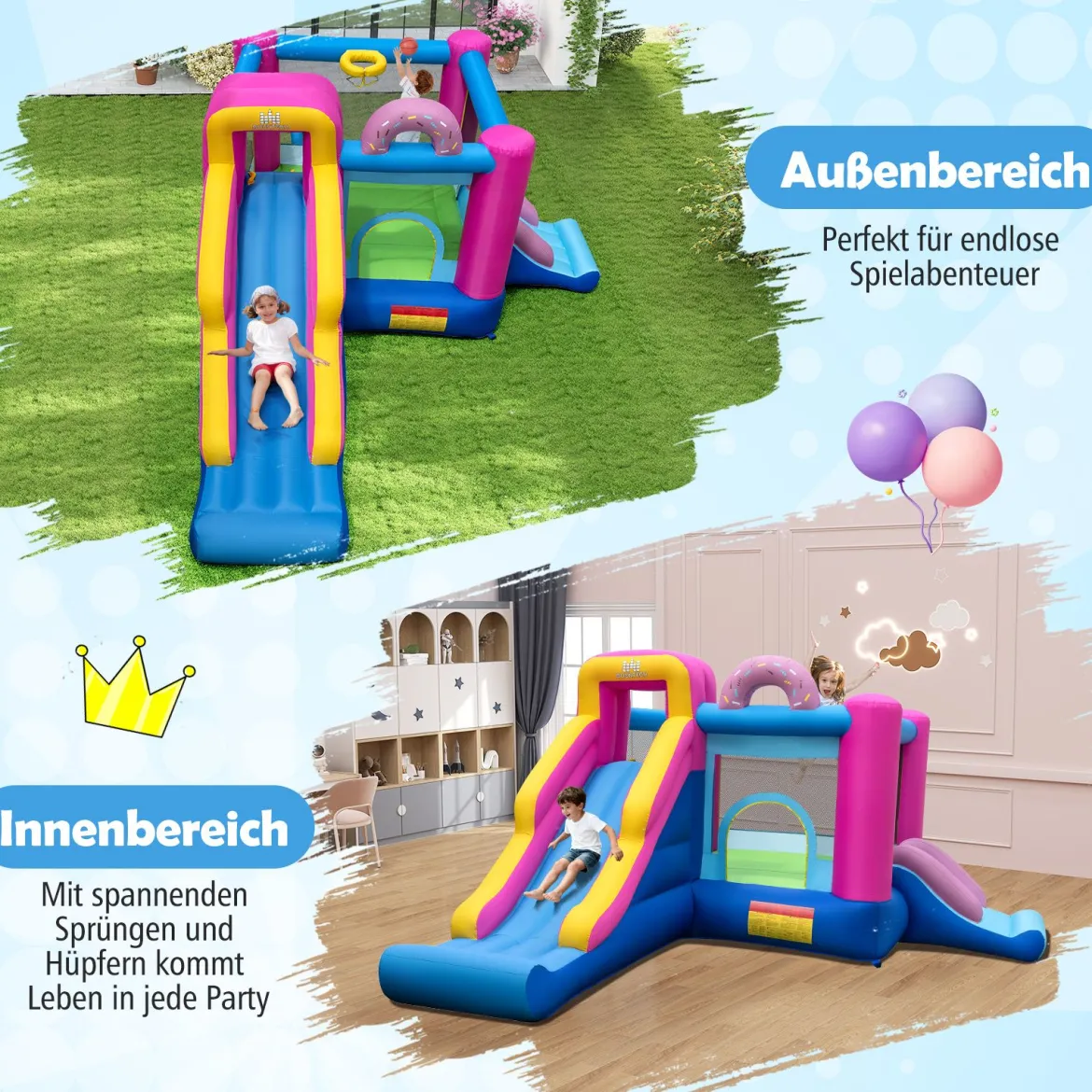 Aufblasbares Hüpfburg Donut-Thema Hüpfburg kinder mit langen Rutschen Mehrfarbig (ohne Gebläse)