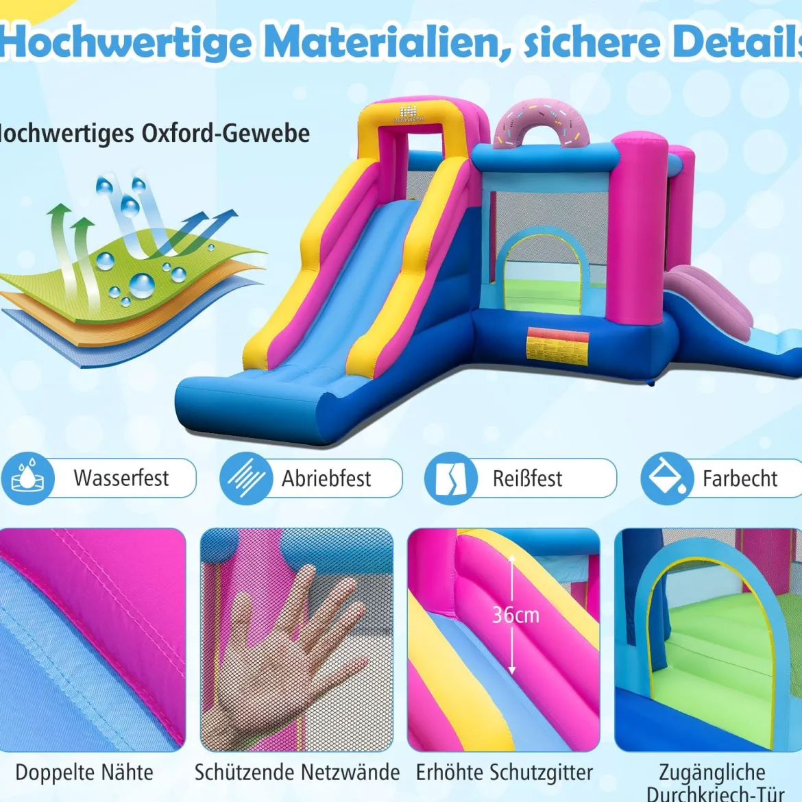 Aufblasbares Hüpfburg Donut-Thema Hüpfburg kinder mit langen Rutschen Mehrfarbig (ohne Gebläse)