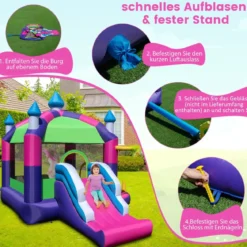 Aufblasbares Hüpfburg mit Sonnendach & Rutsche & Basketballkorb & Ringwurfspiel & Reparaturset