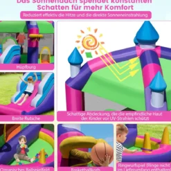 Aufblasbares Hüpfburg mit Sonnendach & Rutsche & Basketballkorb & Ringwurfspiel & Reparaturset