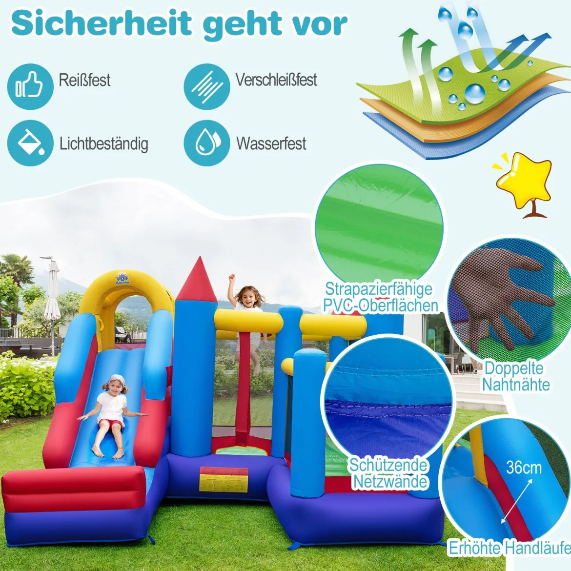 Aufblasbares Hüpfburg Schloss mit Kletterwand Rutsche und Basketballkorb aufblasbares Schloss mit Gebläse