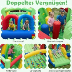 Aufblasbares Hüpfburg Set mit 2 Gebläsen & Rutsche & Kletterwand & Tunnel & Hindernissen