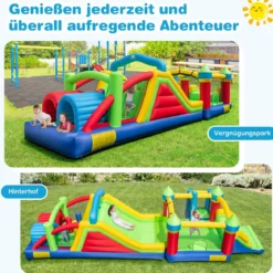 Aufblasbares Hüpfburg Set mit 2 Gebläsen & Rutsche & Kletterwand & Tunnel & Hindernissen