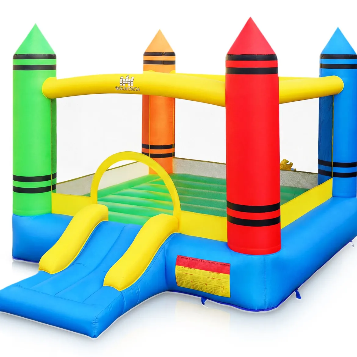 Aufblasbares Hüpfhaus 2 in 1 Kinder Hüpfburg mit Wachsmalstift-Thema und Rutsche Mehrfarbig (ohne Gebläse)