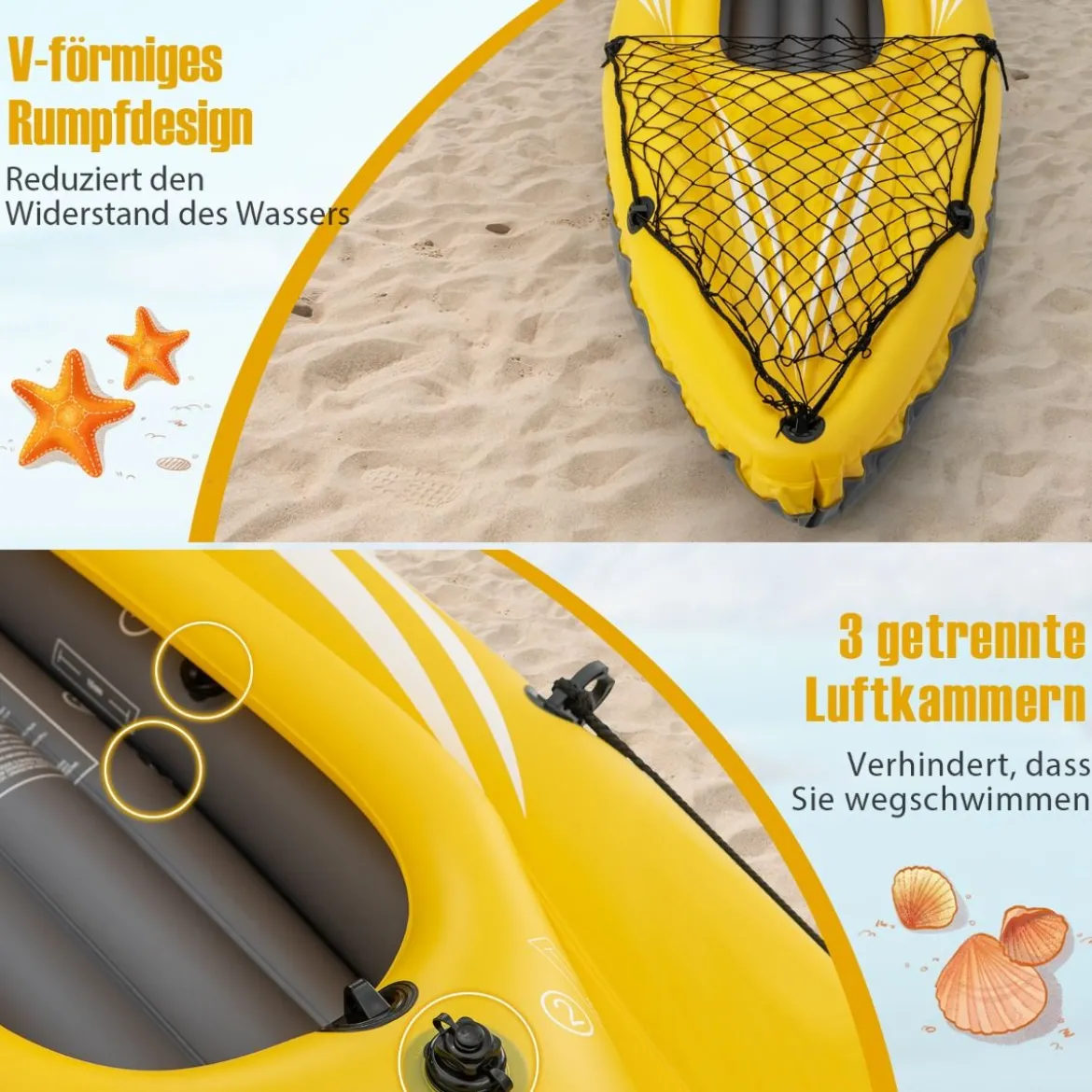 Aufblasbares Kajak für 2 Personen Tandemkajak mit abnehmbaren Sitzen 357 × 80 × 38 cm