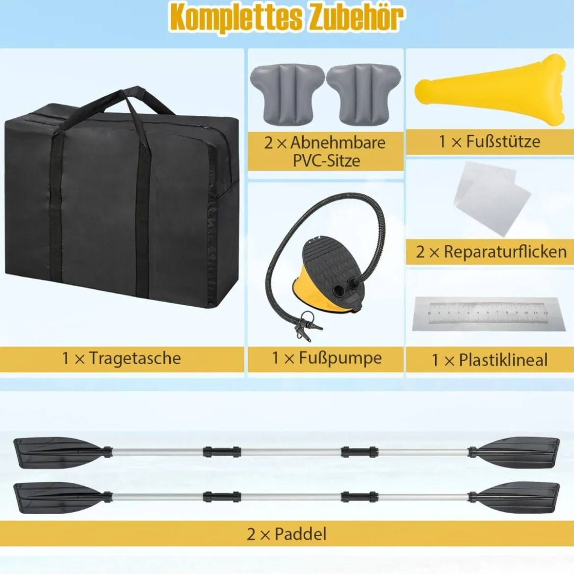 Aufblasbares Kajak für 2 Personen Tandemkajak mit abnehmbaren Sitzen 357 × 80 × 38 cm