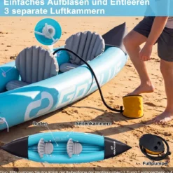 Aufblasbares Kajak Set für 2 Personen Schlauchkajak aus PVC mit 2 Aluminium-Paddel Pumpe bis zu 160 kg Belstbar