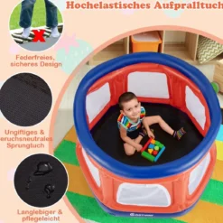 Aufblasbares Kindertrampolin Federfreies Mini-Trampolin 125 x 110 x 97 cm Rot + Blau