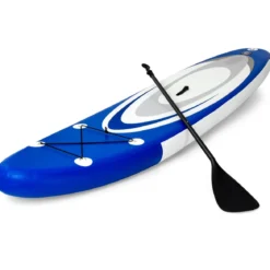 Aufblasbares Paddle Board mit verstellbarem Paddel tragbares SUP Board 335 x 80 x 15 cm Blau + Weiß