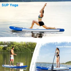 Aufblasbares Paddle Board mit verstellbarem Paddel tragbares SUP Board 335 x 80 x 15 cm Blau + Weiß