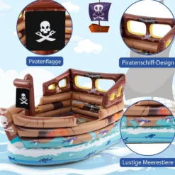 Aufblasbares Piratenschiff Spielhaus Aufblasbare Spiellandschaft mit eingebautem Motor 203 x 138 x 138 cm Mehrfarbig