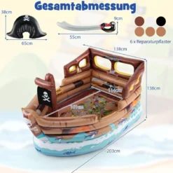 Aufblasbares Piratenschiff Spielhaus Aufblasbare Spiellandschaft mit eingebautem Motor 203 x 138 x 138 cm Mehrfarbig