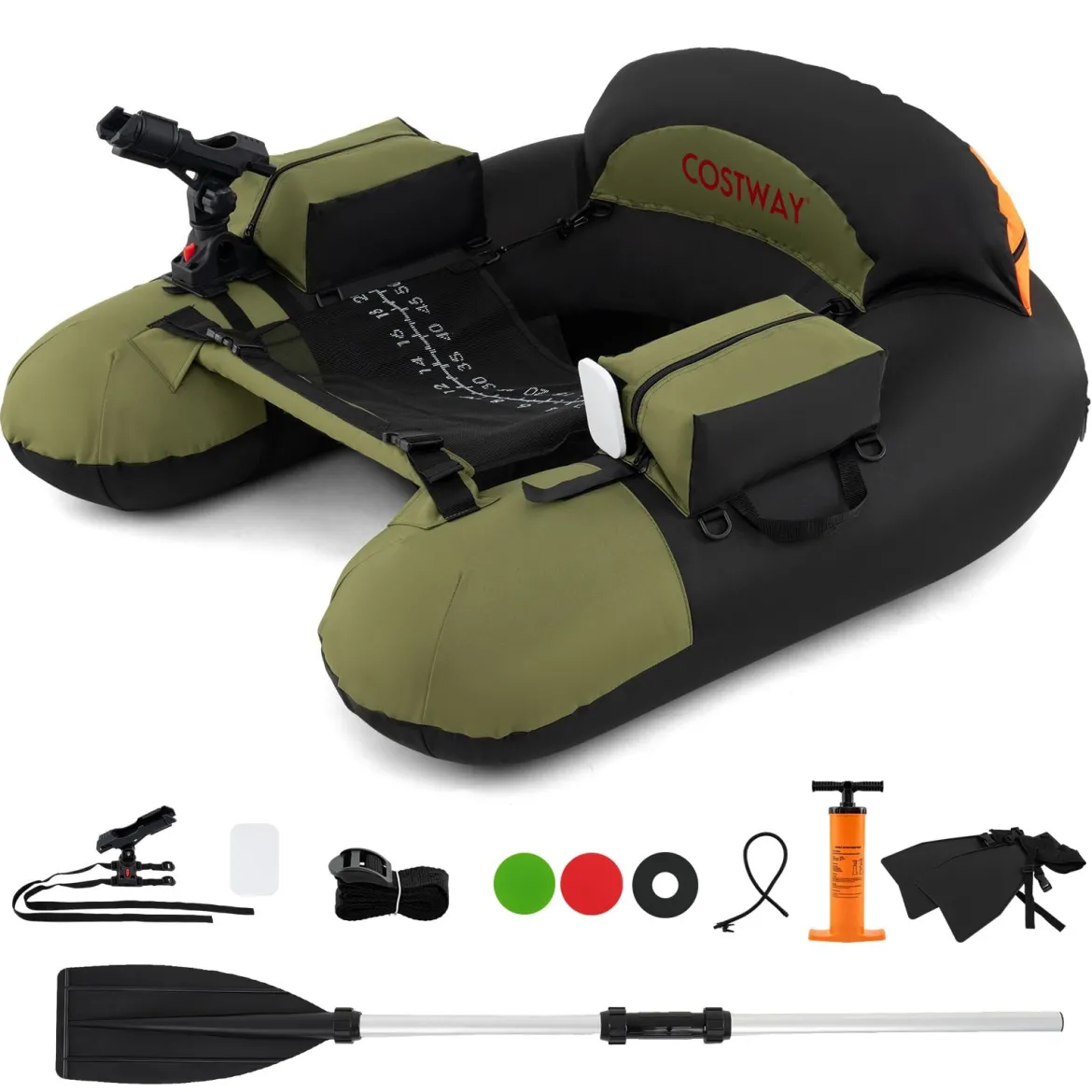 Aufblasbares Schlauchboot Angelboot mit einstellbarem Angelrutenhalter Fischhakenstator Aluminium-Paddel Grün