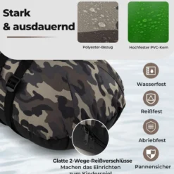 Aufblasbares Schlauchboot Angelboot mit einstellbarem Angelrutenhalter Fischhakenstator Aluminium-Paddel & Flossen Tarnfarben
