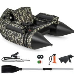 Aufblasbares Schlauchboot mit Flossen & Fischlineal & Rutenhalter Angelboot Camouflage