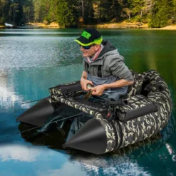 Aufblasbares Schlauchboot mit Flossen & Fischlineal & Rutenhalter Angelboot Camouflage