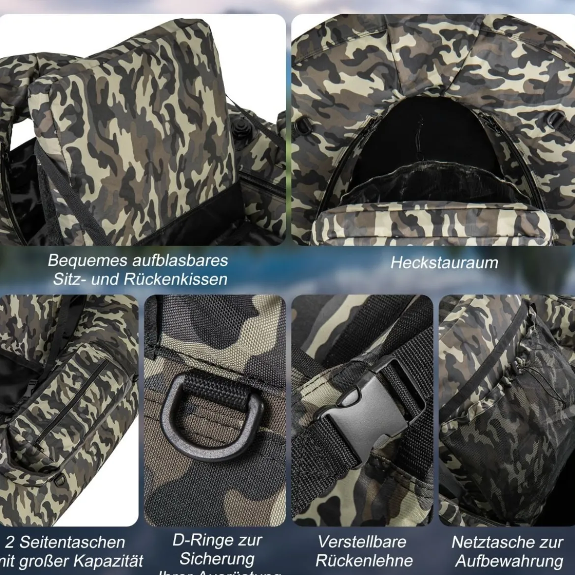 Aufblasbares Schlauchboot mit Fischlineal & Rutenhalter & Paddel Angelboot Camouflage