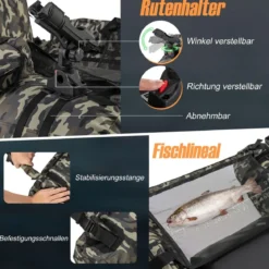 Aufblasbares Schlauchboot mit Fischlineal & Rutenhalter & Paddel Angelboot Camouflage